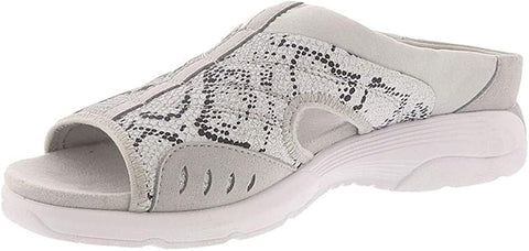 Easy Spirit Women's Traciee2 Flat Sandal, Silver-Snake, 11 Narrow