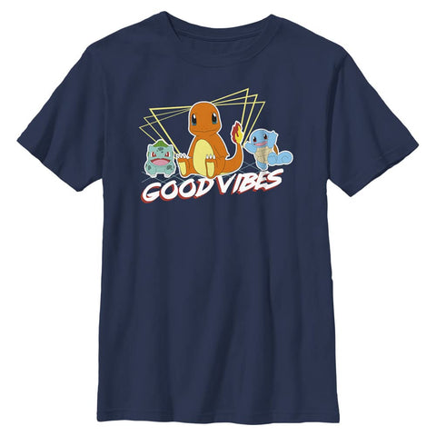 Pokemon Kids Starters Boys Short Sleeve Tee Shirt, Navy Blue, Small