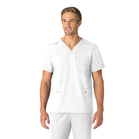 Carhartt Unisex V-Neck 6-Pocket Scrub Top, White