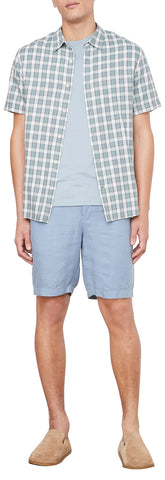 Vince Men's Cannes Plaid S/S, Teal Pool, Small