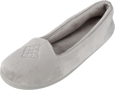 Dearfoams Women's Rebecca Lightweight Cozy Memory Foam Closed Back Slipper with Wide Widths, Pewter Velour, 11-12