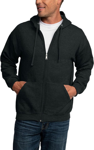 Fruit of the Loom Eversoft Fleece Hoodies, Pullover, Moisture Wicking & Breathable, Sizes S-4x, Black Heather Full Zip, XX-Large